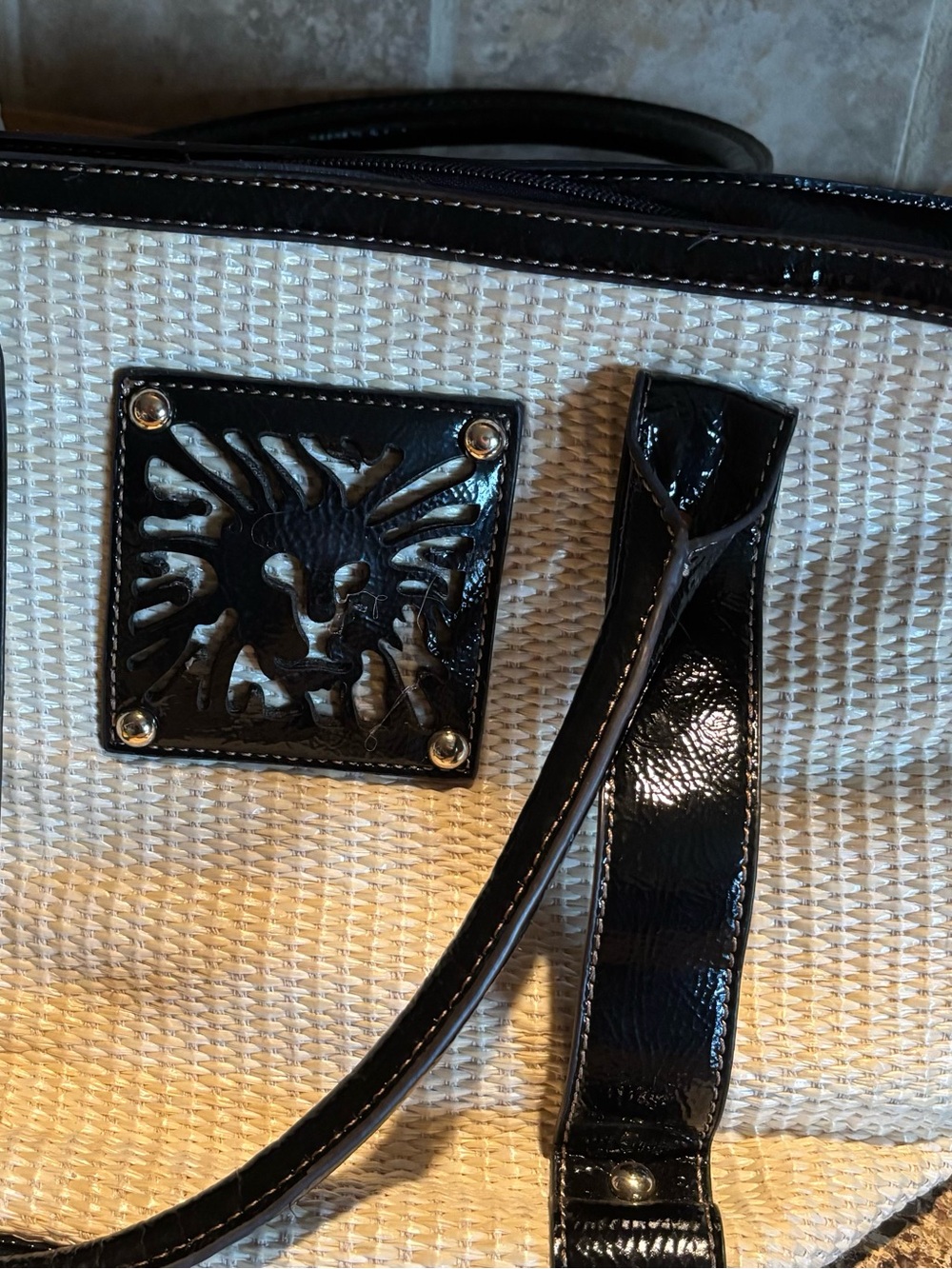 Black and Cream  Anne Klein Woven Tote Handbag - Stylish Everyday Carry